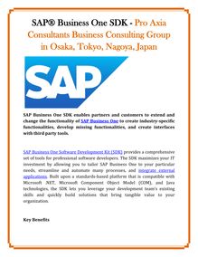 SAP® Business One SDK - Pro Axia Consultants Business Consulting Group in Osaka, Tokyo, Nagoya, Japan