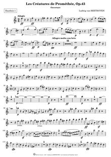 Partition hautbois 1, 2, Die Geschöpfe des Prometheus Op.43, The Creatures of Prometheus par Ludwig van Beethoven