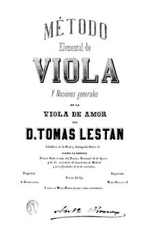 Partition Complete Book, Método elemental de viole de gambe, Lestán, Tomás