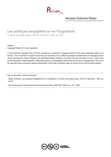 Les politiques langagières en ex-Yougoslavie - article ; n°1 ; vol.75, pg 45-53