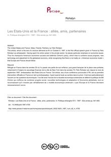 Les Etats-Unis et la France : alliés, amis, partenaires - article ; n°4 ; vol.62, pg 641-650