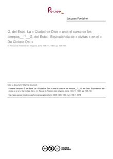 G. del Estal. La « Ciudad de Dios » ante el curso de los tiempos G. del Estal,  Equivalencia de « civitas » en el « De Civitate Dei »  ; n°1 ; vol.158, pg 105-106