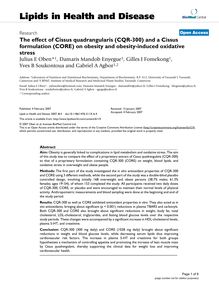 The effect of Cissus quadrangularis (CQR-300) and a Cissus formulation (CORE) on obesity and obesity-induced oxidative stress