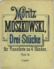 Partition couverture couleur, 3 Piano pièces, Drei Stücke, Moszkowski, Moritz