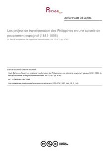 Les projets de transformation des Philippines en une colonie de peuplement espagnol (1881-1898) - article ; n°2 ; vol.13, pg 47-62
