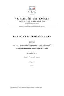 Rapport d information déposé par la commission des affaires européennes sur l approfondissement démocratique de l Union