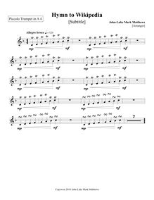 Partition Piccolo trompette 4 (en A), Hymn to Wikipedia, D major