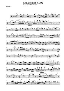Partition basson , partie, Sonata pour basson et violoncelle, B♭ major