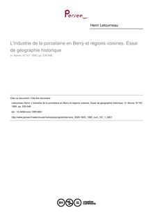 L industrie de la porcelaine en Berry et régions voisines. Essai de géographie historique - article ; n°1 ; vol.167, pg 535-548