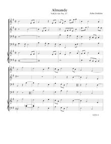 Partition Almande, VdGS No.17 - partition complète (Tr Tr B B O), Airs pour 4 violes de gambe avec orgue