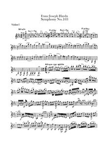 Partition violons I, Symphony No.103, Drum Roll, E♭ Major, Haydn, Joseph