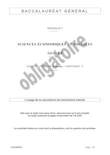 Sujet du bac ES 2011: Sciences Economiques Obligatoire