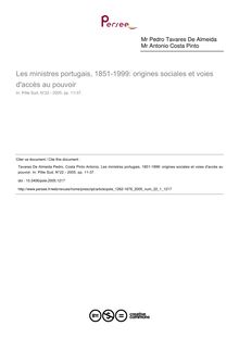 Les ministres portugais, 1851-1999: origines sociales et voies d accès au pouvoir - article ; n°1 ; vol.22, pg 11-37