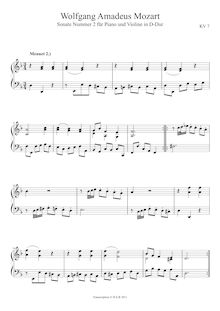 Partition , Menuet 2, violon Sonata, Violin Sonata No.2, D major
