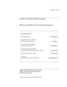 Report on Family Support Services Ministry of Children and Family Development Family Support severed