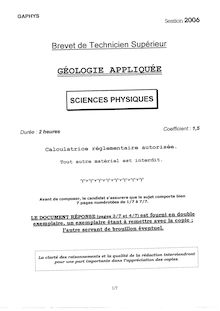 Sciences physiques 2006 BTS Géologie appliquée