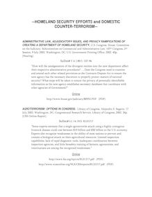 Homeland Security Efforts and Domestic Counter-Terrorism