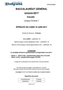 BAC SUJET LANGUE VIVANTE 1 ITALIEN L / ES / S 2017 