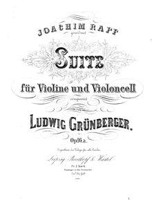 Partition violon,  pour violon et violoncelle, B♭ Major, Grünberger, Ludwig