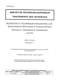 Btstm sciences techniques industrielles 2005 thermiques