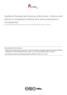 Académie Polonaise des Sciences et des Lettres - Historia nauki polskiej w monografiach (Histoire de la science polonaise en monographies). - compte-rendu ; n°4 ; vol.2, pg 783-785