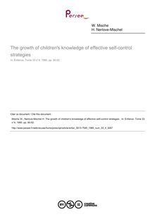 The growth of children s knowledge of effective self-control strategies  - article ; n°4 ; vol.33, pg 90-92