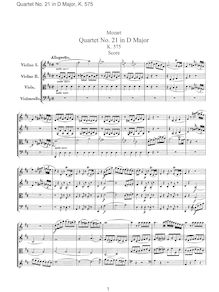 Partition complète, corde quatuor No.21, First Prussian Quartet par Wolfgang Amadeus Mozart