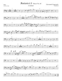Partition viole de basse, Fantasia pour 5 violes de gambe, RC 47