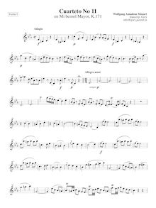 Partition violon I, corde quatuor No.11, E♭ major, Mozart, Wolfgang Amadeus