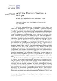 Analytical Thomism: Traditions in Dialogue