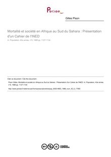 Mortalité et société en Afrique au Sud du Sahara : Présentation d un Cahier de l INED - article ; n°6 ; vol.43, pg 1127-1134