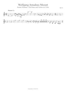 Partition , Menuet 2, violon Sonata, Violin Sonata No.1, C major par Wolfgang Amadeus Mozart