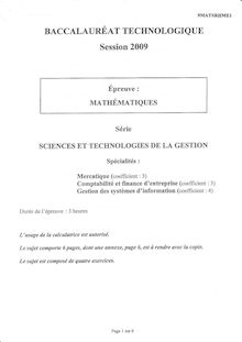 Mathématiques 2009 S.T.G (Comptabilité et Finance des Entreprises) Baccalauréat technologique