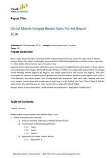 Global Mobile Hotspot Router Sales Market Report 2016 