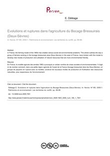 Evolutions et ruptures dans l agriculture du Bocage Bressuirais (Deux-Sèvres) - article ; n°1 ; vol.185, pg 89-98