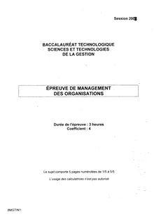 Management des Organisations, bac 2008 Sciences et technologies de la gestion