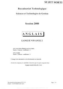 Anglais LV2 2008 S.T.G (Communication et Gestion des Ressources Humaines) Baccalauréat technologique