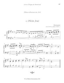 Partition 222-2, Pièces diverses en A: , (Plein Jeu) - , (Dialogue) - , Plein Jeu en A - , Dialogue - , Duo - , Duo, Livre d orgue de Montréal