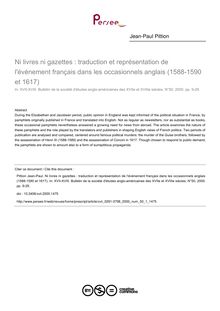 Ni livres ni gazettes : traduction et représentation de l événement français dans les occasionnels anglais (1588-1590 et 1617) - article ; n°1 ; vol.50, pg 9-29