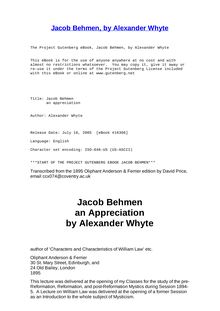 Jacob Behmen - an appreciation
