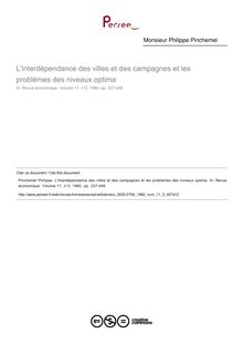 L interdépendance des villes et des campagnes et les problèmes des niveaux optima - article ; n°3 ; vol.11, pg 337-349