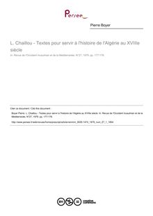L. Chaillou - Textes pour servir à l histoire de l Algérie au XVIIIe siècle  ; n°1 ; vol.27, pg 177-178