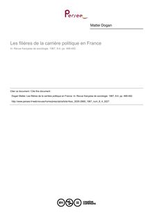 Les filières de la carrière politique en France - article ; n°4 ; vol.8, pg 468-492