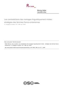 Les contradictions des mariages linguistiquement mixtes : stratégies des femmes franco-ontariennes - article ; n°1 ; vol.67, pg 53-88