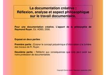 La documentation créative : Réflexion, analyse et aspect ...
