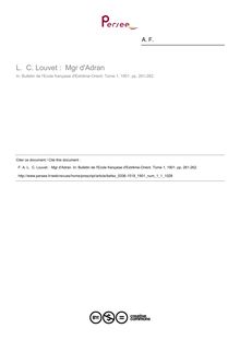 L.  C. Louvet :  Mgr d Adran - article ; n°1 ; vol.1, pg 261-262