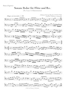 Partition basse , partie, 11 flûte sonates, 1. C major2. G major3. B♭ major4. F major5. G major6. G major7. G major8. D major9. B♭ major10. A major11. G major par Johann Benda