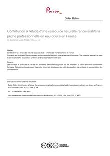 Contribution à l étude d une ressource naturelle renouvelable la pêche professionnelle en eau douce en France  - article ; n°1 ; vol.222, pg 14-14