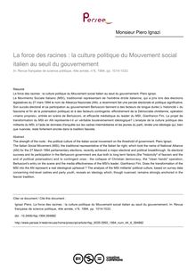 La force des racines : la culture politique du Mouvement social italien au seuil du gouvernement - article ; n°6 ; vol.44, pg 1014-1033
