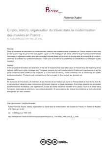 Emploi, statuts, organisation du travail dans la modernisation des musées en France - article ; n°1 ; vol.6, pg 33-52
